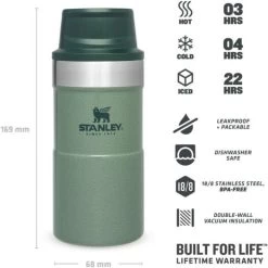 Stanley The Trigger-Action Travel Mug 250 Ml Hammertone Green -Goedkope Koffiedrankjes stanley pmi classic trigger action thermosbeker 250 ml hammertone green eigenschappen